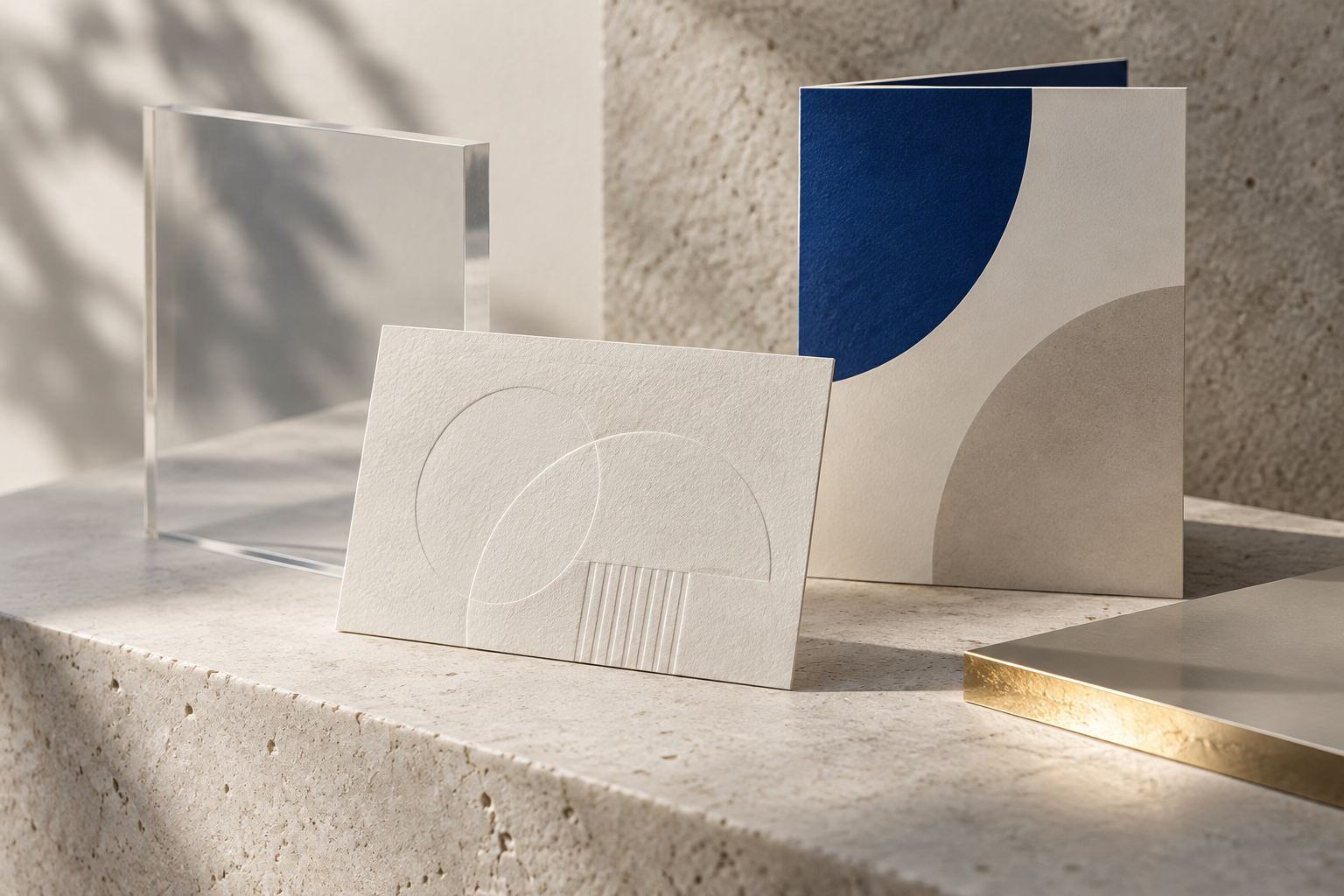 Tactile paper, brochure and acrylic print samples